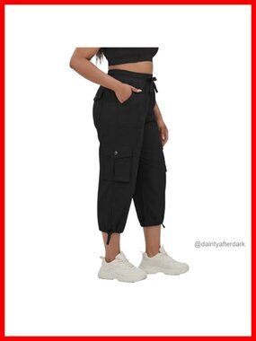 Plus Size Capris with Pockets Lightweight Stretch Pull-On Cargo Wide Leg